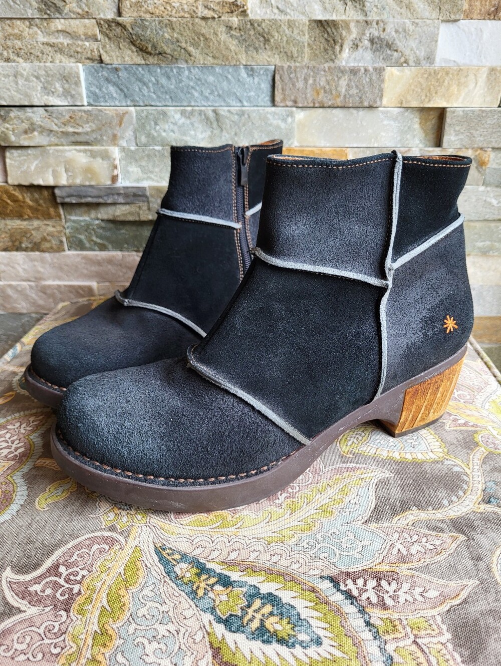 The Art Company Black Suede Ankle Boots with Wooden Block Heel
